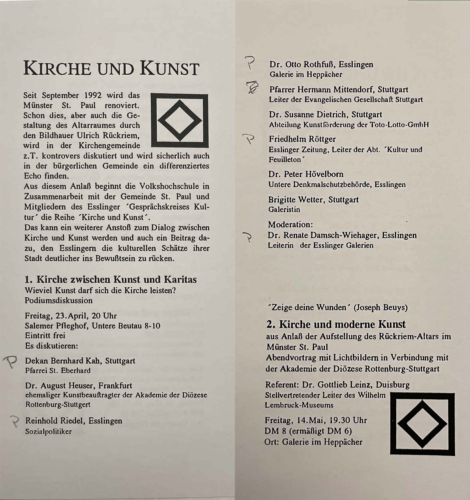 erstes erhaltenes Programmblatt Kirche und Kunst 1993