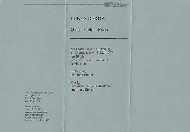 Einladungskarte zur Installation 'Glas - Licht - Raum' von Lukas Derow