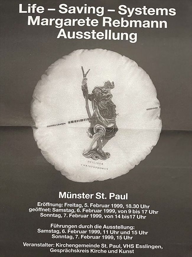 Plakat zur Ausstellung 'life saving systems' von Margarete Rebmann