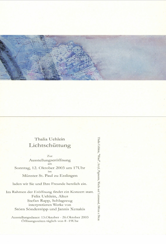 Einladung zur Ausstellung Lichtschüttung von Thalia Uehlein