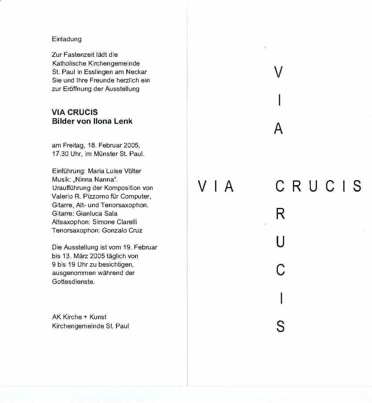 Einladung zur Ausstellung via crucis von Ilona Lenk