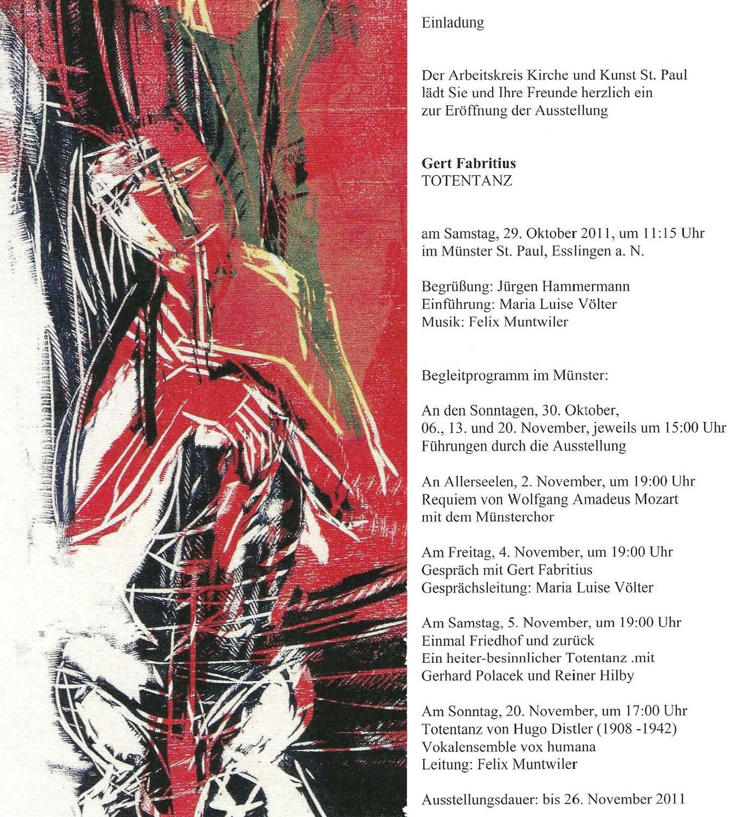 Einladung zur Ausstellung Totentanz von Gert Fabritius