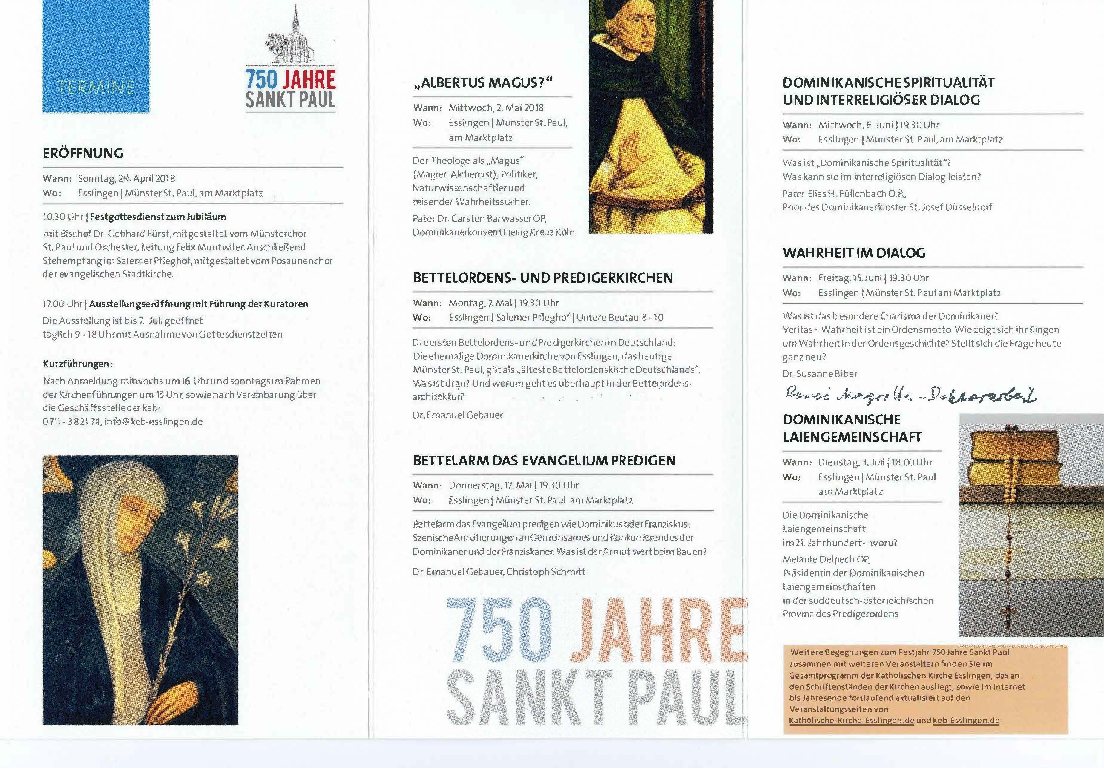 Flyer zum Jubiläumsjahr 750 Jahre St. Paul