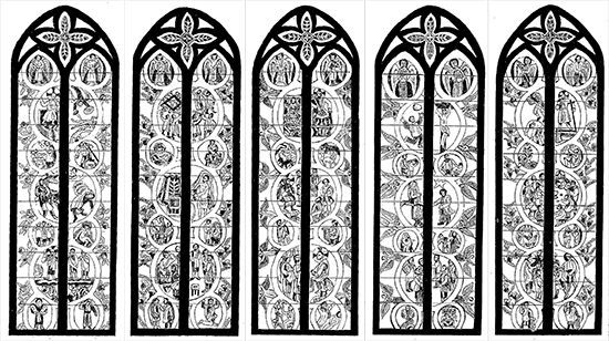 die Chorfenster gezeichnet von Frau Gretel Heer