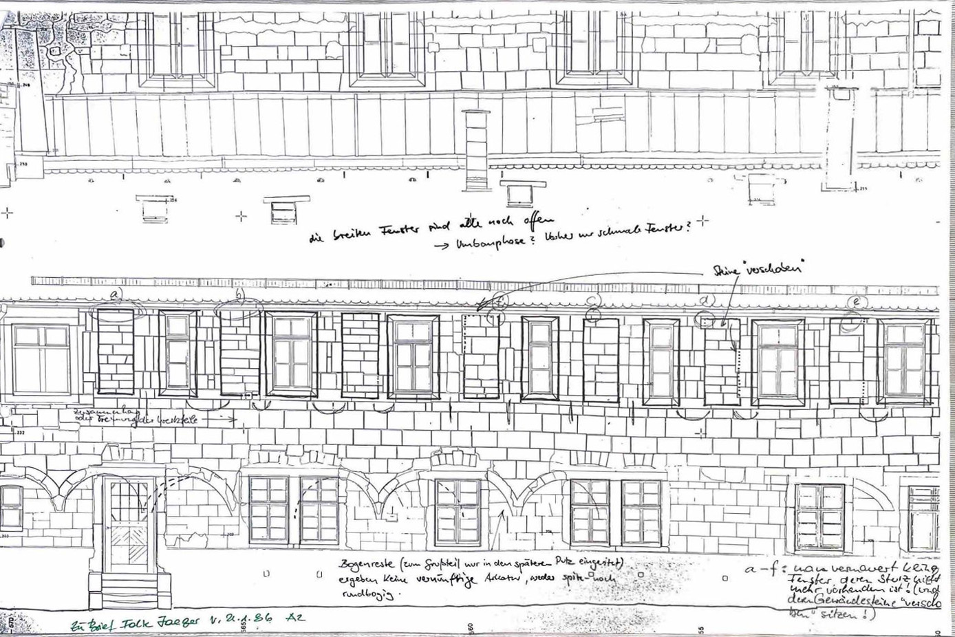 Skizze der Nordwand des Klostergartens